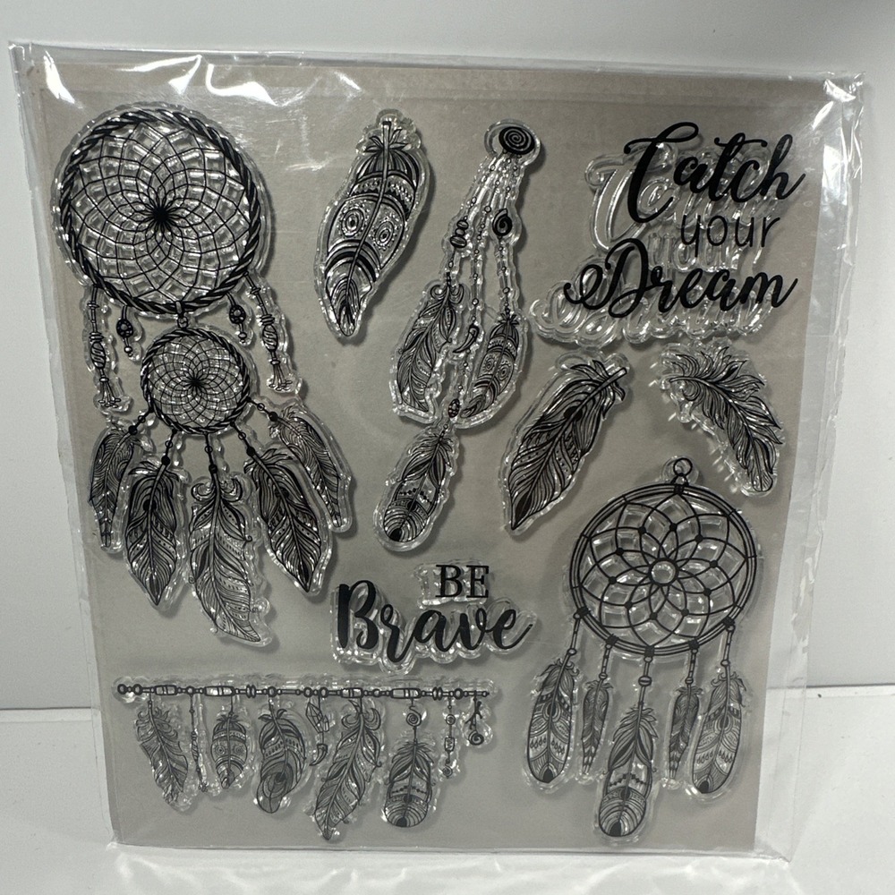 9 Pieces Dream Catcher Be Brave Feathers Clear Rubber Stampers